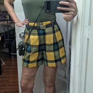 Hirsch vtg yellow tartan plaid virgin wool High Rise Preppy short Clueless 6
